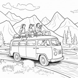 kids on a trip riding in a van kayaking on the roof of the van