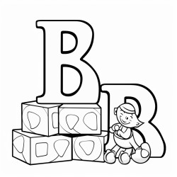 3 blocks stacked up one says a one says k and one says e the word babysitting at the bottom of the coloring page