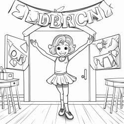 a dancer in a studio with a welcome back sign