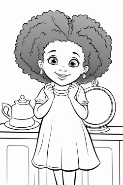 a little black girl with big afro looking at herself in the mirror smiling