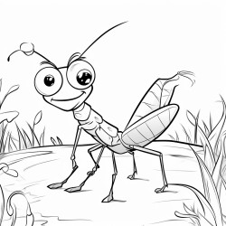 cartoon cute preying mantis