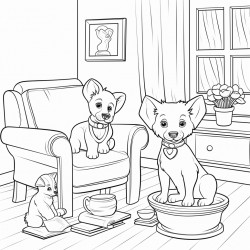 rabbit and dog in sitting room