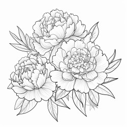 peony flowers coloring page  no color no shading thick lines