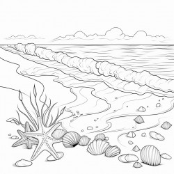 ocean calm  a beach scene with gentle waves and seashells on the shore