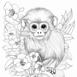a java langur with intricate pattern inside of it no color no shading plant flower looking at viewer medium line