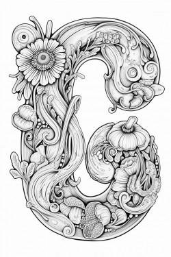 the letter u made into a coloring page with doodle flowers aliens