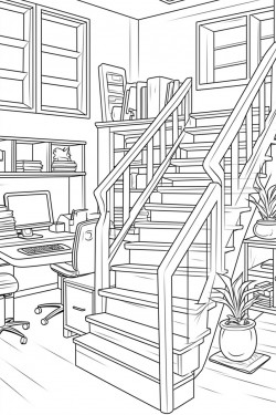 office with stairs basement