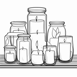 ute candles in jars clean lines sharp lines distinct edges clear boundaries continuous lines coloring page
