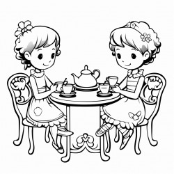 draw me two lobsters enjoying a cup of tea at a french tea party