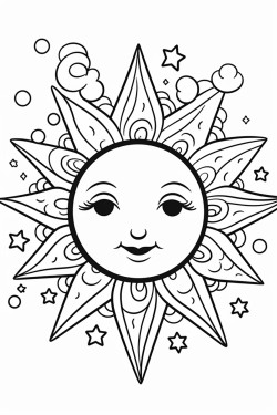 a cute celestial mandala  coloring bookvector white background black and white black drawing
