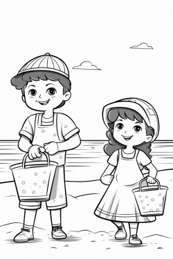 girl and boy playing at the beach