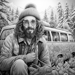 a hippy frozen in glue trying to save the fields before they burn