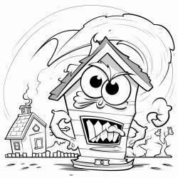 tornado with arms angry face destroying houses