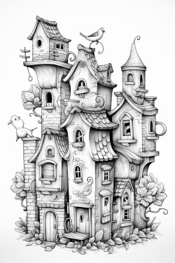 birds sauring above houses