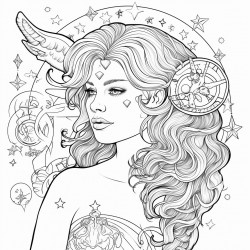 coloring page for adults woman representing  zodiac signs