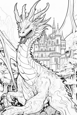 coloring dragon forest castle