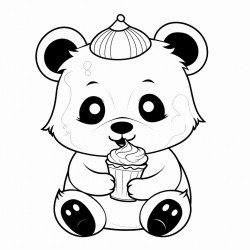 teenage panda with long eyelashes wearing a princess tiara eating a large ice cream cone on the beach