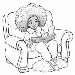 african american cute girl reading her bible curled up in a cozy chair