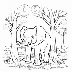 an elephant in the forest with light bulbs