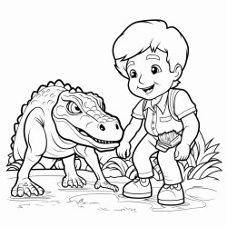 grandma and grandson with dinosaurs in background