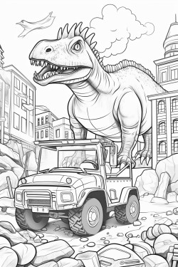 dinosaurs and construction vehicles together in the same scenes