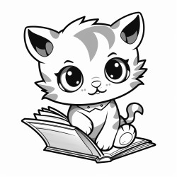 nonoline kitty cat reading a book bold lines