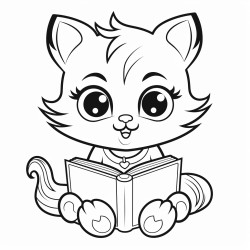 nonoline kitty cat reading a book bold lines