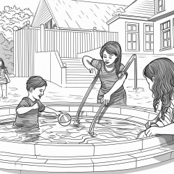 kids learning to swim in outdoor pool