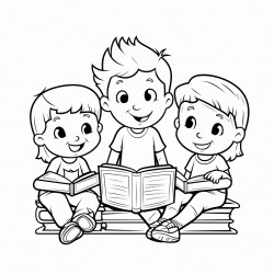 a group of kid read book at the library