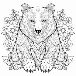 black bear with pattern inside with flowers