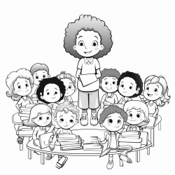 classroom of kinder kids with curly haired teacher