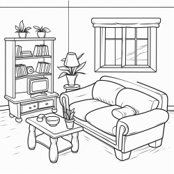 cartoon village house  living room outline