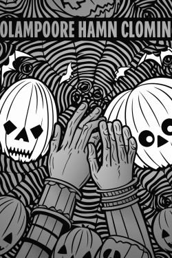 create a halloween theme coloring book cover for kids detailed colorful art no black shading no complex patterns distorted hands  distorted figures