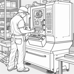 a machinist standing at a cnc machine inputting a program
