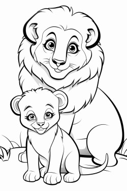 a cute sheep and a cute lion sitting on the land posing