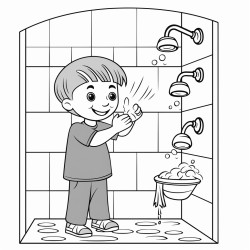 a boy taking shower