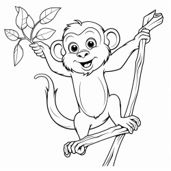 a playful monkey swinging from a tree branch