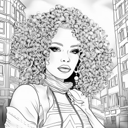 biracial woman with curly hair in the city