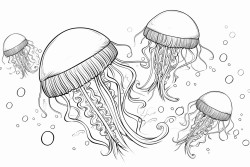 jellyfish floating with bubbles