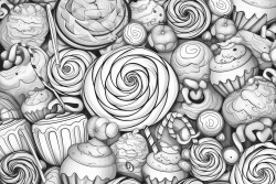 different types of candy patterns with trippy background