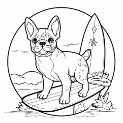 a french bulldog on a surfboard