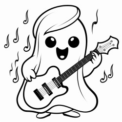 cute cartoon ghost with a guitar