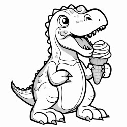 a dinosaur with a mustache eating an ice cream cone