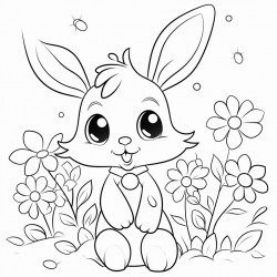 rabbit looking at the note with wide eyes surrounded by colorful flowers that seem to glow with magic