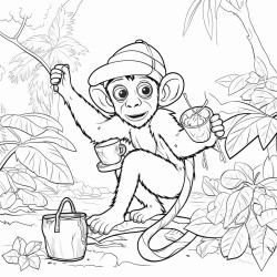harvesting cocoa in the jungle with a spider monkey