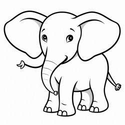 simple and cute elephant outline drawing with thin bold lines with only black and white color