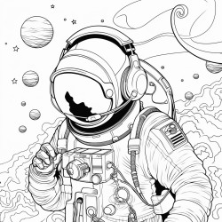 adult astronaut listening to music