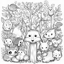 imagine a magical forest where animals can talk color the trees flowers and animals in bright happy colors