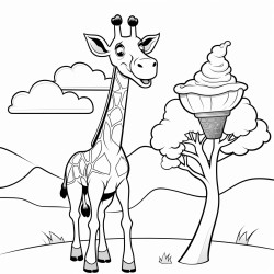 giraffe eating an ice cream cone in front of a mountain