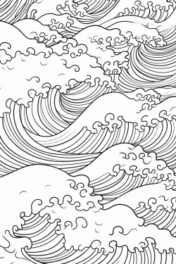a cute zen waves  coloring bookvector white background black and white black drawing